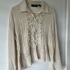 Vintage Cream Ruffled Women's Top
